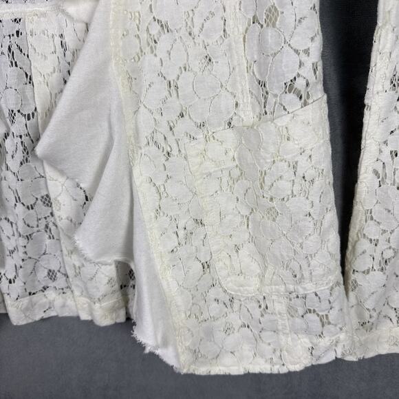 Free People Women's Sz 4 Cream Colored Lace Jacket Open Front Ruffle Boho‎ - Picture 6 of 9